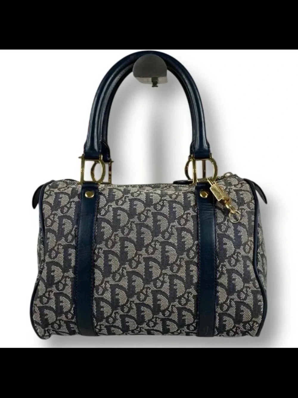 Dior Navy & Beige Oblique Satchel with Gold Hardware
